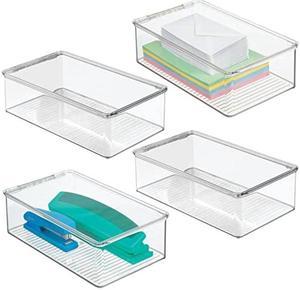 mDesign Tall Plastic Office Storage Bin with Handles - Organizer Bins for  Cabinets, Drawers, Desks, Workspace - Containers and Baskets for Pens,  Pencils, Highlighters and Notebooks - 4 Pack - White 