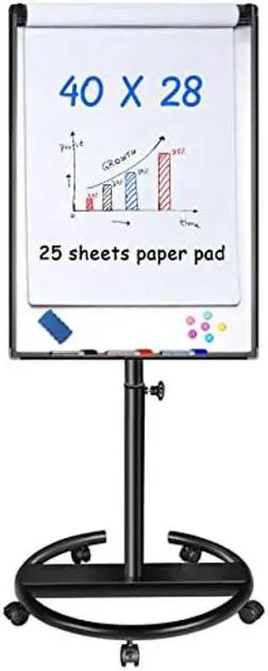Mobile Dry Erase Board - 40x28 inches Magnetic Portable Whiteboard Stand Easel White Board Flipchart Easel Board with 25 Sheets Paper Pad