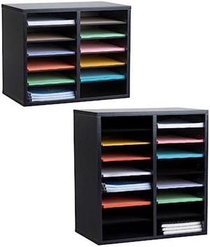 AdirOffice Wood 11 Compartment Vertical Paper Desktop Sorter Organizer - Black