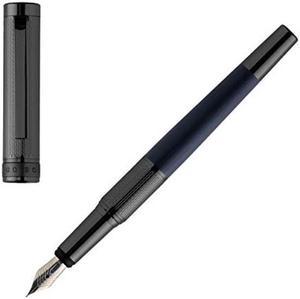 BOSS Hugo Dual GunNavy Fountain Pen Hugo Engraved Metal Surface Pen with Modern Brushed Aluminium Panel and Matt Ring Available in feather ball and rollerball