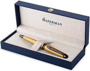 Waterman Expert Ballpoint Pen | Metallic Gold Lacquer with Ruthenium Trim | Medium Point | Blue Ink | With Gift Box