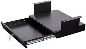 Stand Up Desk Store Add-On Office Sliding Under-Desk Drawer Storage Organizer for Standing Desks (Black, Lockable with Padded Laptop Shelf)