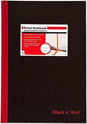 Black n' Red Casebound Hardcover Notebook, 11-3/4" x 8-1/4", Black/Red, 96 Ruled Sheets, Sold as 6 Pack (D66174)
