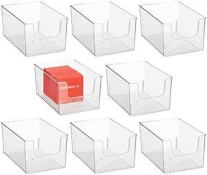 mDesign Household Plastic Storage Organizer Bin with Open Front - 8 Pack -  Clear