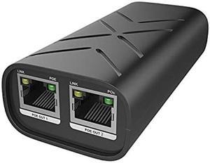 AIGWS 3 port 10/100/1000M PoE Extender switch 1 in 2 out, Unmanaged Power over Ethernet Repeater, IEEE 802.3 af for Security PoE IP Camera, VoIP Network (Gigabit)