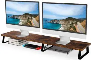Aothia Dual Monitor Stand Riser - Metal Leg Monitor Stand with Drawer, Desk Shelf for PC, Laptop & Screen (Vintage)