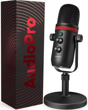 AUDIOPRO USB Microphone, Computer Condenser Gaming Mic for PC/Laptop/PS4/5, Headphone Output, Volume Control, USB Type C Plug and Play, LED Mute Button, for Streaming, Podcast, Studio Recording