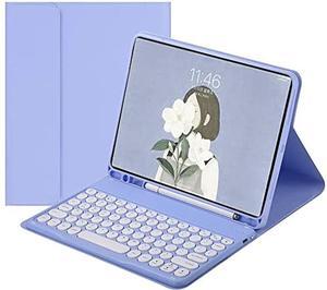 for iPad Mini7 (A17 Pro)/Mini 6 Keyboard Case, Cute Round Keys Detachable Wireless Keyboard with Slim Cover and Pencil Holder for iPad Mini 6th/7th Generation 8.3 Inch (Purple)