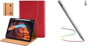 DTTO iPad 10th Generation Case 10.9 Inch 2022, Premium Leather Business Folio Stand Case Red with Stylus Pen Grey
