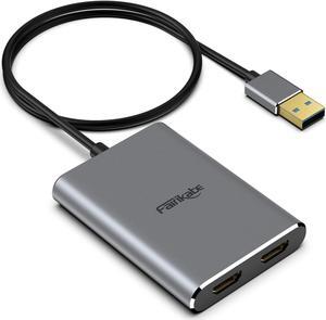 fairikabe USB 3.0 to Dual HDMI Adapter 4K 30Hz, USB to HDMI Adapters for 2 Monitors/TV, USB A to HDMI Splitter Support Windows/Mac OS MST Mode for 3 Extended Display