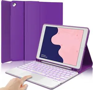 iPad 9th Generation Case with Keyboard 10.2 inch, 7 Colors Backlit, Detachable Wireless Keyboard with Smart Touchpad, Slim Folio Cover with Pencil Holder for iPad 8th/7th Gen/iPad Air 3rd Gen Purple