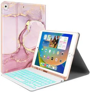 Backlit Keyboard Case for iPad 10.2 9th 8th 7th Generation - Wireless Detachable Keyboard Thin Slim Smart Folio Stand Tablet Cover Case for iPad 10.2 Inch/iPad Air 10.5"(3rd Gen)/iPad Pro 10.5", Pink