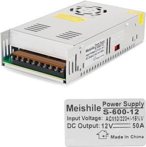 MEISHILE 12V 50A 600W DC Switching Power Supply Adapter PSU AC to DC Industrial Transformer Converter for LED Drive Light Lamp Meter 3D Printer Semiconductor Pump Motor Drive 220V 110V to 12Volt