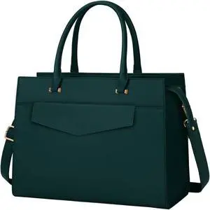NEWHEY Women's Dark Green Leather Tote and Envelope Bag Set, 16.9in x 5.9in x 12.5in, 2-in-1 Design, Magnetic Closure, Adjustable Shoulder Strap