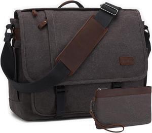 Nerlion Messenger Bag for Men 17-17.3 Inch Laptop Bag Canvas Water-resistant Computer Bag Shoulder Bag Work Briefcase Bookbag for College (Gray)