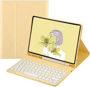 HENGHUI New iPad Pro 11 Inch 2022 4th Generation Keyboard Case Cute Round Key Color Keyboard Wireless Detachable BT Keyboard Cover for iPad Pro 11-inch 3rd 2nd Generation (iPadPro11, Yellow)