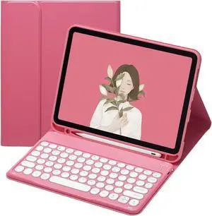 HENGHUI Keyboard Case for iPad Mini 7 (A17 Pro) 2024/iPad Mini 6 2021 8.3 Inch Keyboard Case Cute Round Key Color Keyboard Wireless Detachable BT Keyboard Cover,Dark Pink