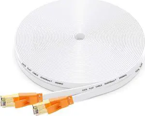 Cat 8 Ethernet Cable 100 Ft,High Speed Flat Internet Network LAN Cable,Faster Than Cat7/Cat6/Cat5 Network,Long Durable Patch Cord with Gold Plated RJ45 Connector for Xbox,PS4,Router, Modem-White