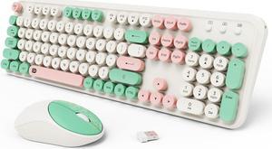 TKVPJYYI 2.4GHz Wireless Keyboard and Mouse Set with Switch Button Full-Size Keyboard Compatible for Laptop/PC/Notebook/Smart TV (White+Green)