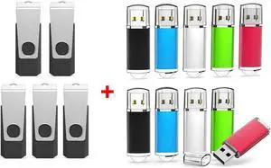 TOPESEL 5 Pack 32GB USB Flash Drive (Black) and TOPESEL 10 Pack 16GB USB 2.0 Flash Drives Memory Stick Thumb Drive (5 Mixed Colors: Black Blue Green Red Silver)