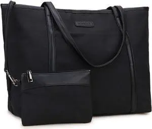Laptop Tote Bag for Women,15.6 Inch Laptop Lightweight Large Work Bag Carry-on Shoulder Bag with Small Pouch VONXURY Black