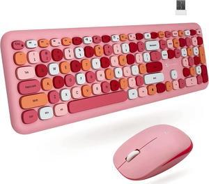 X9 Cute Keyboard and Mouse Combo - 2.4G Wireless Connectivity - Transform Your Space with a Colorful Pink Wireless Keyboard and Mouse Retro Set for Windows PC, Laptop, and Chrome