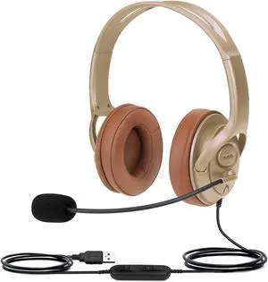 USB Headset with Mic for Microsoft Teams, Zoom, Skype, Webex  Noise Cancelling PC Headphones with Mute & Volume Control, Lightweight Laptop Headset for Remote Work/Online Class