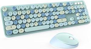 Wireless Keyboard and Mouse Combo, Cute Colorful 104-Key Typewriter Retro Round Keycaps Keyboard for PC Laptop,Windows,Desktop,Perfer for Home and Office Keyboards (Blue)