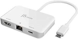 j5create USB Type C to 4K HDMI and Gigabit Ethernet with PD 100W Pass-Through Charging, for MacBook Pro, MacBook Air, Chromebook, Surface Pro, iPad Pro or USB-C Laptop (JCA351)