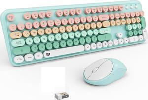 FD 2.4GHz Wireless Keyboard and Mouse Set with Switch Button - Full-Size Keyboard - Compatible for Windows/Laptop/PC/Notebook/Smart TV and More - Blue White Colorful
