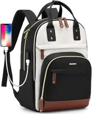 Laptop Backpack for Women Bag - 15.6 inch Work Bags with USB Charger College Bookbag Beige-Black-Brown
