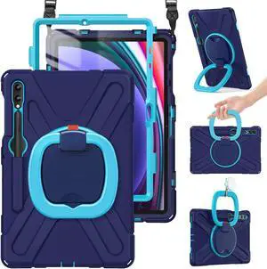 BRAECN Case for 12.4 Samsung Galaxy Tab S10+/ S9 FE+/ S9+/ S8+/ S7 FE/S7+ Plus, Rugged Silicone Cover w/S Pen Holder, Screen Protector, Handle Grip/Kickstand, Shoulder Strap, Navy Blue