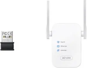 BrosTrend AX300 2.4GHz Only USB WiFi 6 Adapter, Nano USB WiFi Adapter, Portable WiFi Dongle for Windows 11/10/7 + AC1200 Wireless Access Point Wall Plug WiFi Access Point, Dual Band Wireless AP