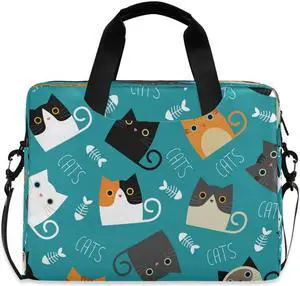 Laptop Case Cute Animal Cat Fish Laptops Sleeve Shoulder Messenger Bag Briefcase Notebook Computer Tablet Bags with Strap Handle for Women Man Boys Girls 16 Inch