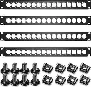 4 Pcs 1U Rack Panel XLR HDMI Audio Rack Mount Panel Connectors with M6 Screws Metal Punch Out Component Panel for Audio Enclosure Server Computer Equipment Studio, 19 Inch (16D Series)
