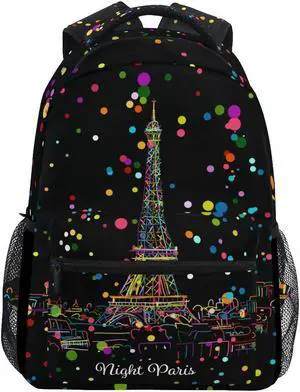 ALAZA Night Paris Eifel Tower Colorful Polka Dot Stylish Large Backpack Personalized Laptop iPad Tablet Travel School Bag with Multiple Pockets for Men Women College