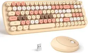 Wireless Keyboard and Mouse Combo - GEEZER Pale Coffee Colorful Round Keycap Keyboard 100 Keys - USB 2.4G Receiver Plug Play Typewriter Keyboards for Windows, PC, Laptop, Desktop
