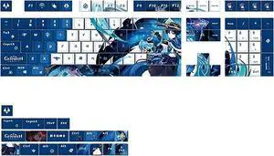 Glacier Genshin Impact Keycaps Full Set for Mechanical Keyboard, Cherry Profile PBT Dye-Sublimation, Compatible with 60%/65%/75%/80%/96%/100% Layout, Free Keycaps Puller Included (Wanderer)