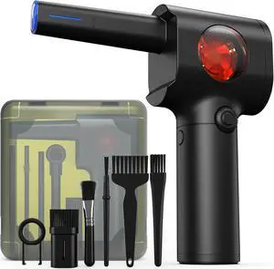 Koonie Pro Compressed Air Duster with Storage Case, Max.100min Runtime High-Speed Motor 6 Multi-use Accessories LED Spotlighting, 6000mAh Battery Operated Cordless Electric Blower for PC Computer