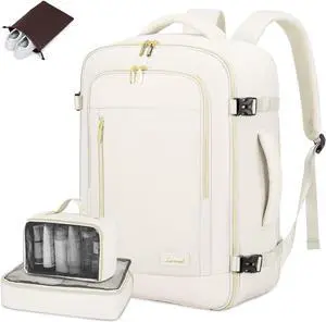 LOVEVOOK Travel Backpack for Women & Men, 45L Carry On Backpack, Personal Item Bag with 3 Packing Cubes, Business Weekender Overnight Luggage Daypack, Fits 18 Inch Laptop, Beige