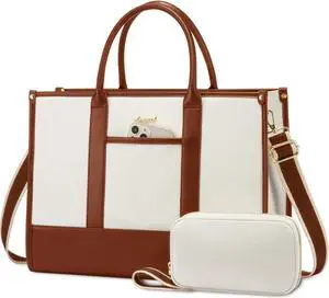 LOVEVOOK Laptop Tote Bags for Women Work Bag 15.6 inch Large Professional Teacher Purse Lightweight Computer Bag Briefcase Business Office, Beige-brown