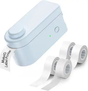 Makeid Label Maker Machine with 4 Continuous Tapes - Compatible with 9/12/16mm Waterproof Tape, Portable & Rechargeable with Built-in Cutter Wireless Label Printer Compatible with Android & iOS Device