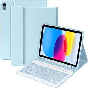 MMK Keyboard Case for iPad 10th Generation 10.9" 2022, for iPad Keyboard 10th Generation Case for (A2757/A2777/A2696/A3162), for iPad Case with Detachable Bluetooth Keyboard & Pencil Holder-Sky Blue