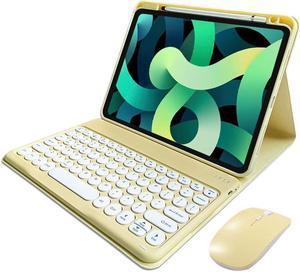 iPad Air 5th Generation 4th Gen iPad Pro 11 2022 4th 3rd 2nd Gen Keyboard Case with Mouse Pencil Charging in Pencil Holder Cute Round Keys Detachable Bluetooth Keyboard Slim Smart Cover (Yellow)