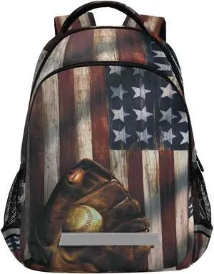 xigua Baseball USA Flag Print Backpack Casual Daypacks Outdoor Sports Rucksack School Shoulder Bag for Boys Girls Teens