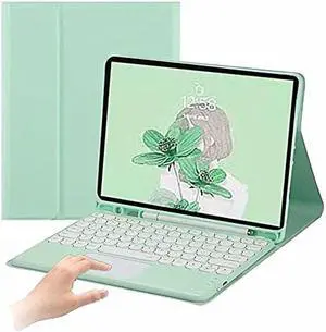 AnMengXinLing Galaxy Tab S8/S7 Case with Touchpad, Detachable Bluetooth Keyboard Leather Folio Cover for Galaxy Tab S8/S7 11-inch SM-X700/X706/T870/T875/T876 Tablet, Mint Green