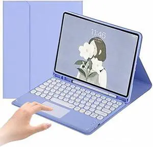 AnMengXinLing Galaxy Tab A7 Lite 8.7 Inch 2021 Keyboard Case with Touchpad,Ultra Thin Detachable Keyboard Leather Folio Smart Cover for Model SM-T220 T225 T227, Purple