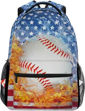 ZOEO Blue Baseball Bookbags Chic 3th 4th 5th Grade School Backpacks Travel Laptop Daypack Bag Purse for Girls Boys Teens