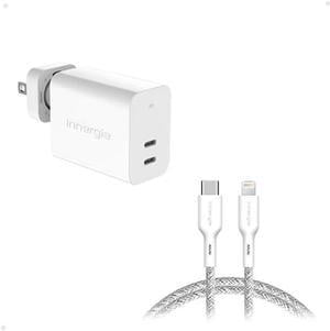 [Bundle Pack: Innergie C6 Duo Single + Innergie USB C to Lightning Cable] Innergie 63W PD3.0 QC4.0 PPS Dual Ports USB C Wall Charger and Innergie USB C to Lightning Cable Apple 3A Fast Charging