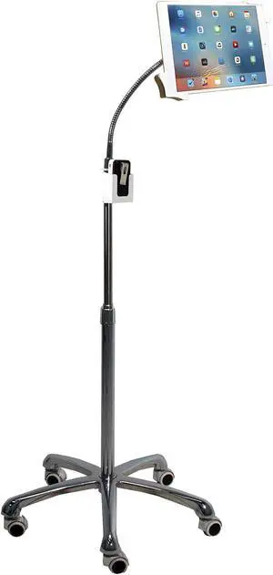 Gooseneck Floor Stand - CTA Heavy-Duty Height-Adjustable Rotating Tablet Base for iPad 7th/8th/9th Gen 10.2" - Air 4 - 12.9" - Pro 11" - Surface Pro 4 - Zebra & Other 7-13" Tablets - Silver (PAD-HFS)